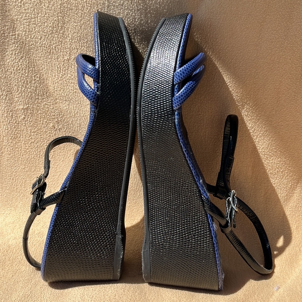 Authentic Fendi Blue Leather Platform Wedge - Picture 5 of 16